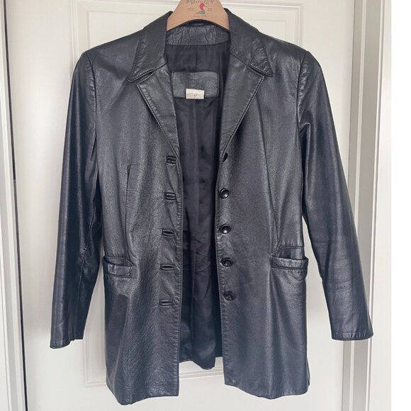 Vintage Black Leather Blazer: 90s Retro Jacket - Picture 5 of 11